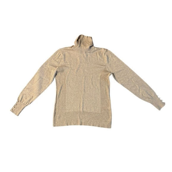 NWT Women's Cable & Gauge Turtle Neck Metallic Gold Knit Sweater Sparkle Large - Picture 2 of 14